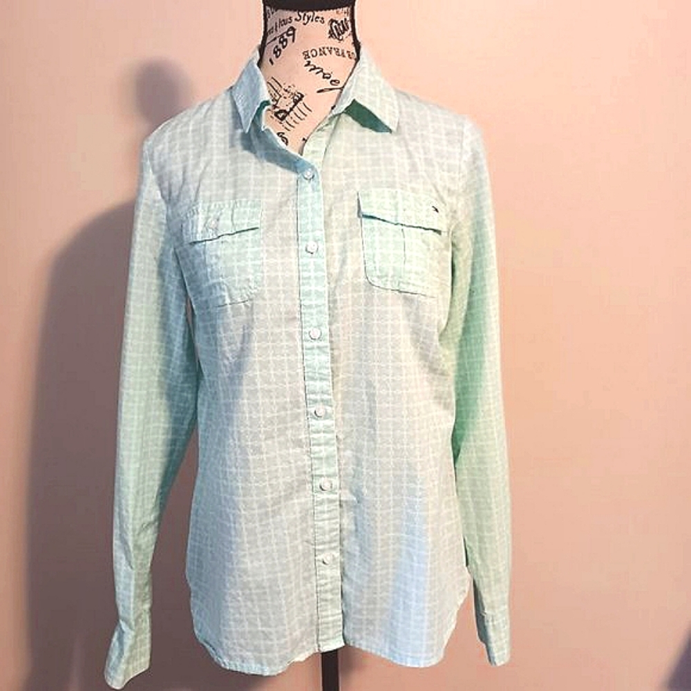 NWOT Tommy Hilfiger Women's Long Sleeve Button Down Shirt Mint Green White M